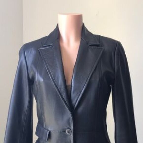 Vintage Searle Collection black leather blazer size 4 - Picture 2 of 8